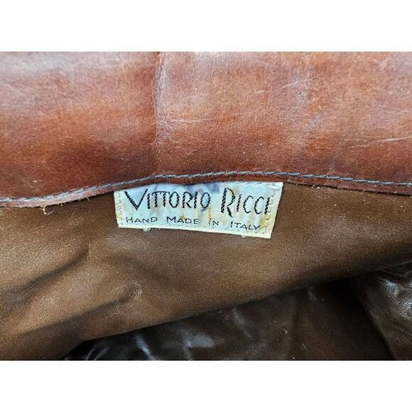 VITTORIO RICCI HAND MADE ITALY BROWN LEATHER COW HIDE PURSE TOTE LARGE 18" X 9" - Picture 9 of 10